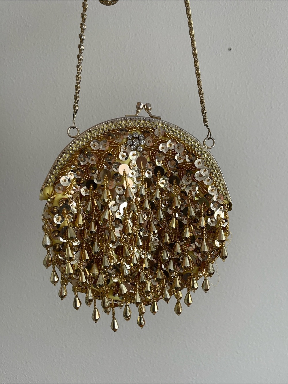 Gold Beaded Evening Clutch with Chain Strap - Picture 3 of 8